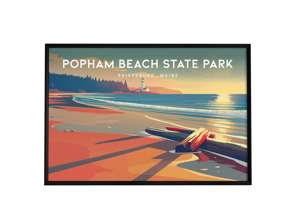 Popham Beach State Park Landscape Poster | Phippsburg, Maine Travel Wall Art — framed wall art, 24x36 in