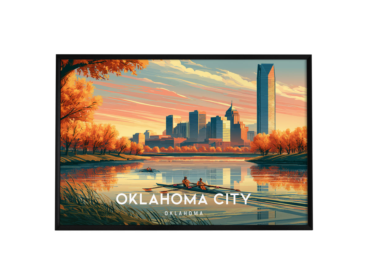 Oklahoma City, Oklahoma Landscape Poster | Vibrant Downtown Skyline Vacation Wall Art — framed wall art, 24x36 in