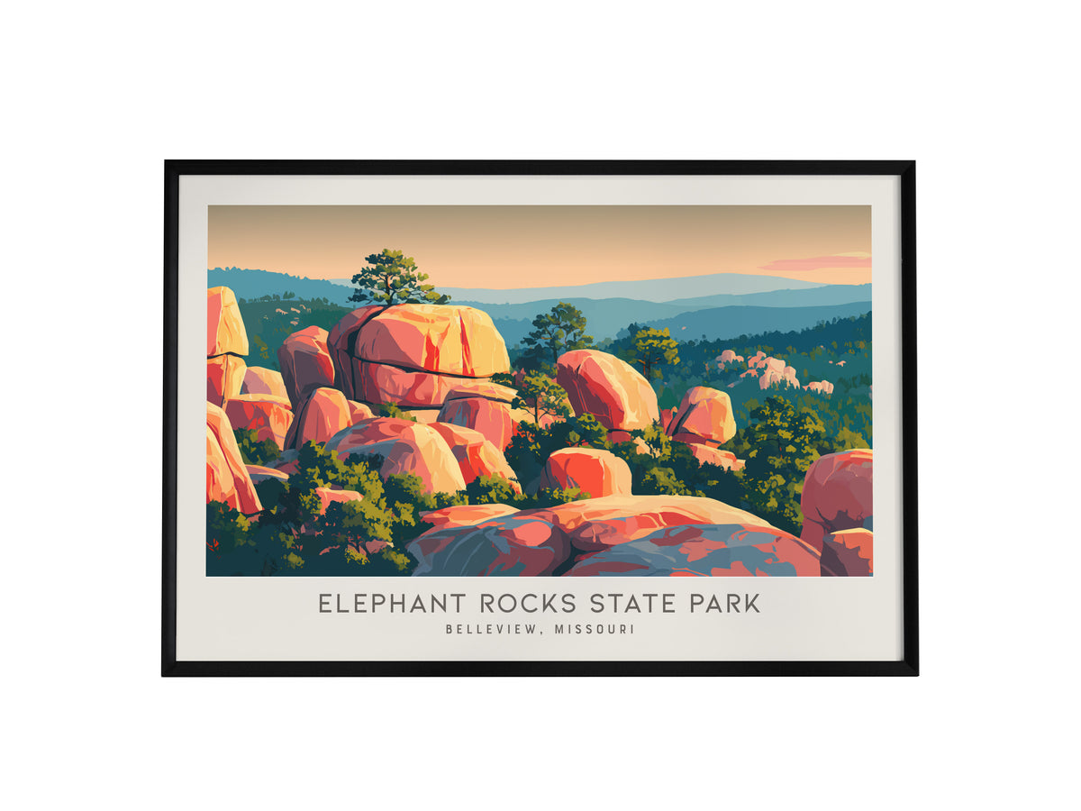 Elephant Rocks State Park Landscape Matte Border Poster | Belleview, Missouri Vacation Wall Art — framed wall art, 24x36 in