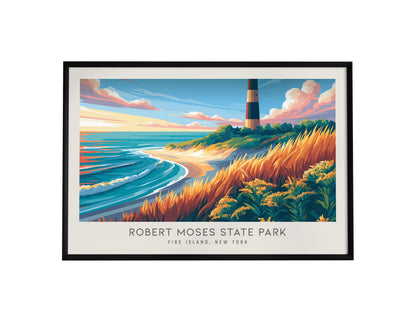 Robert Moses State Park Landscape Matte Border Poster | Fire Island, New York Travel Wall Art — framed wall art, 24x36 in