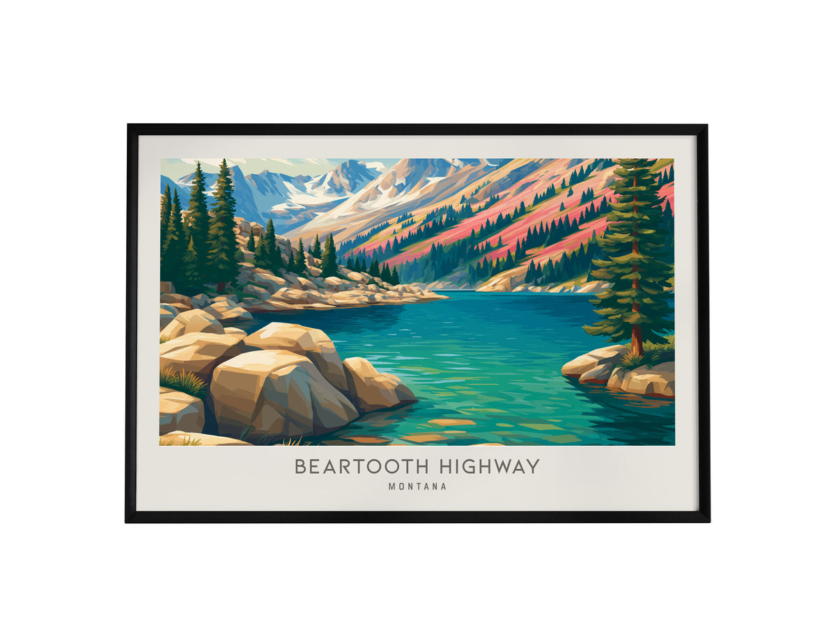 Beartooth Highway Landscape Matte Border Poster | Montana Travel Gift Framed or Unframed — framed wall art, 24x36 in