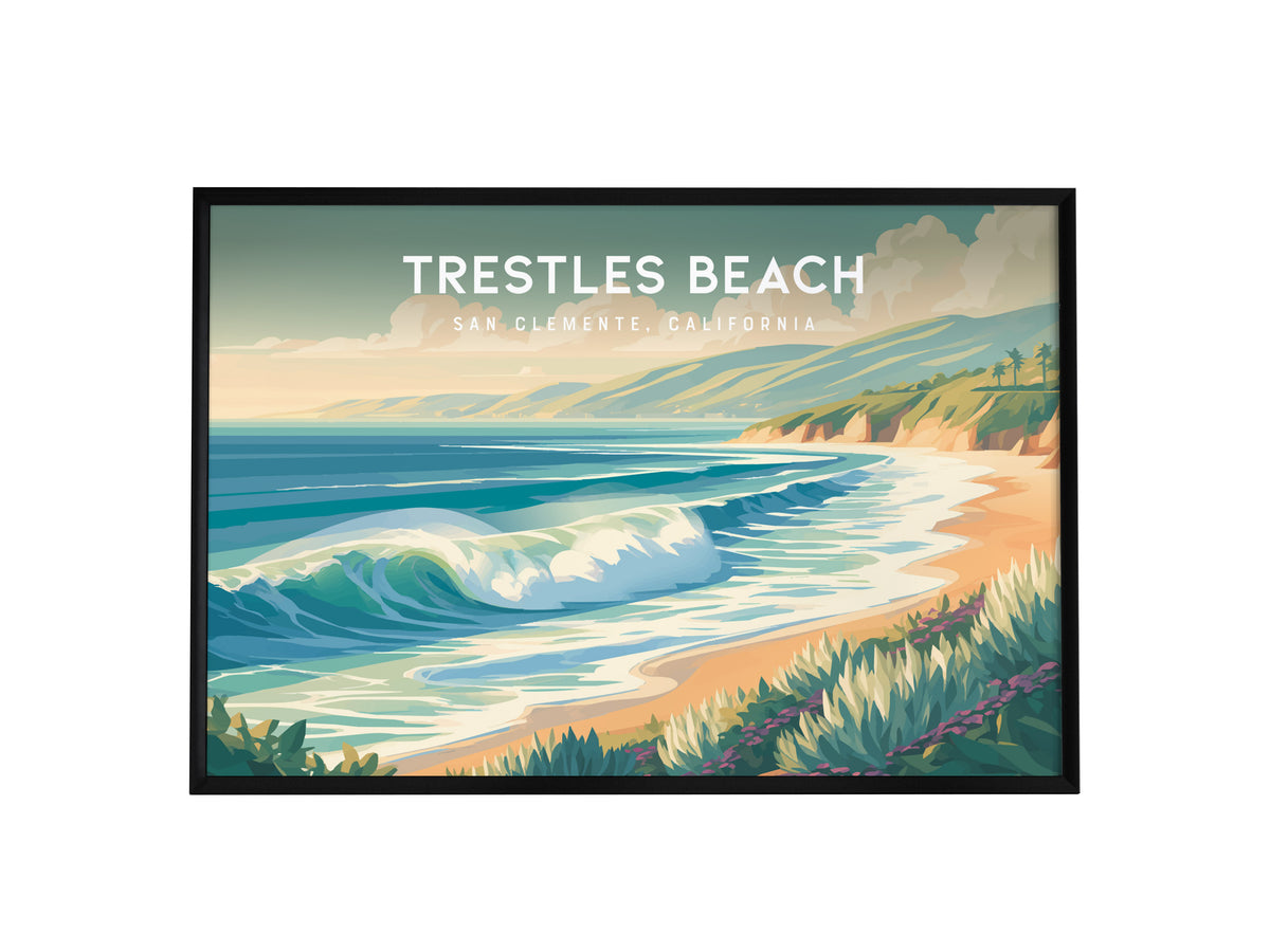 Trestles Beach Landscape, San Clemente, California Poster | Coastal Beach Decor Travel Gift Wall Art — framed wall art, 24x36