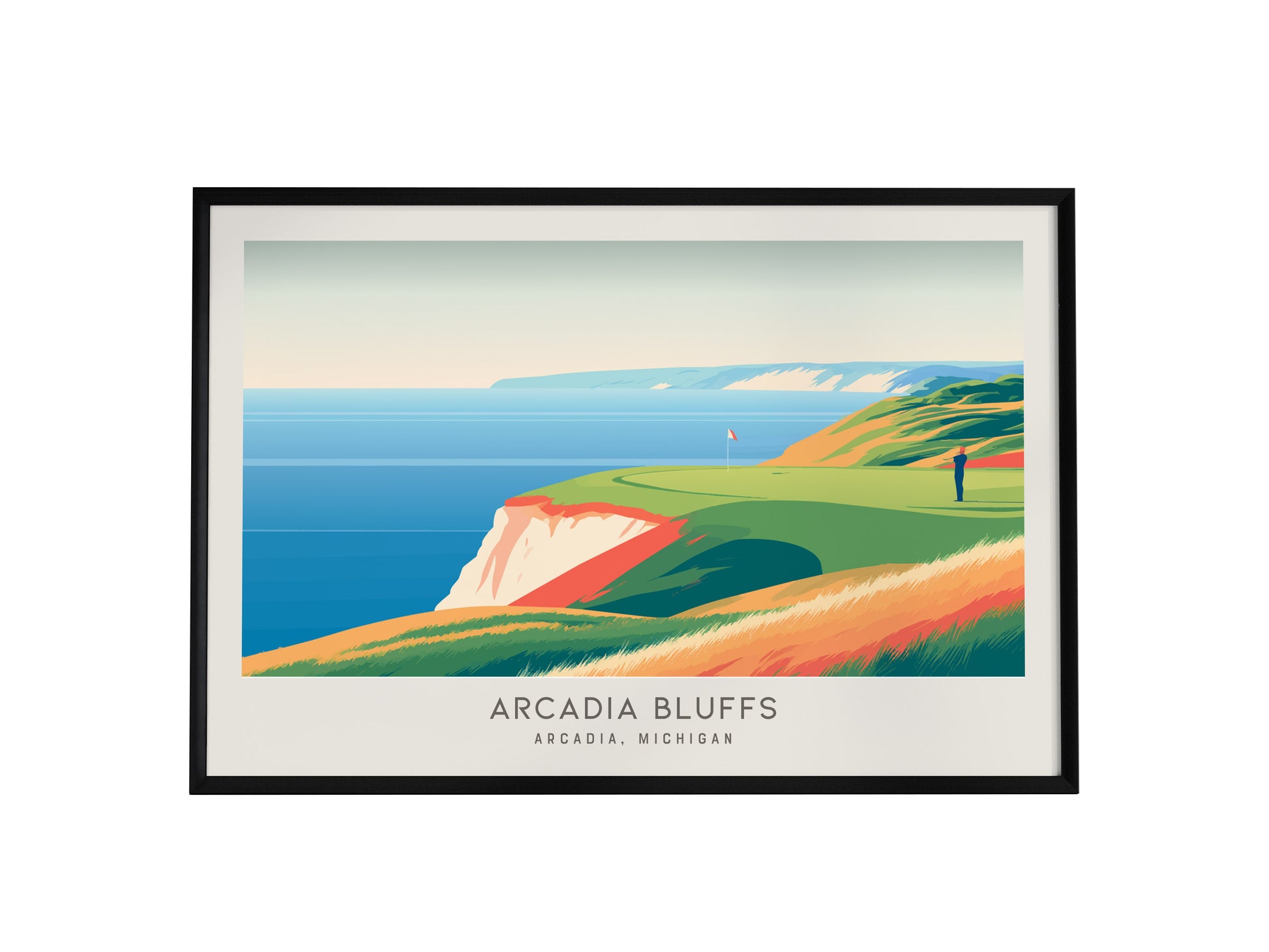 Arcadia Bluffs Landscape Matte Border Poster | Golf Wall Art Arcadia, Michigan Framed or Unframed — framed wall art, 24x36 in