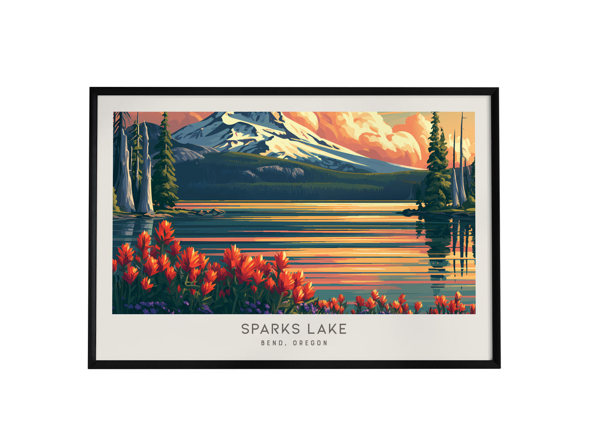 Sparks Lake Landscape Matte Border Poster | Bend, Oregon Travel Gift Wall Art — framed wall art, 24x36 in
