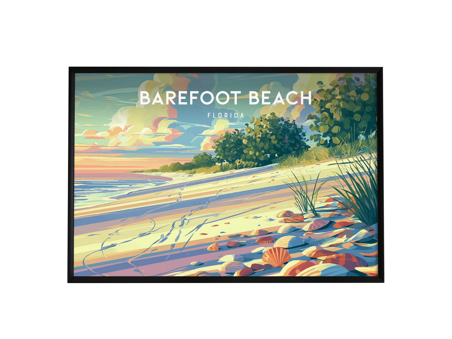Barefoot Beach, Florida Poster | Tropical Shoreline Landscape Coastal Decor Wall Art — framed wall art, 24x36 in