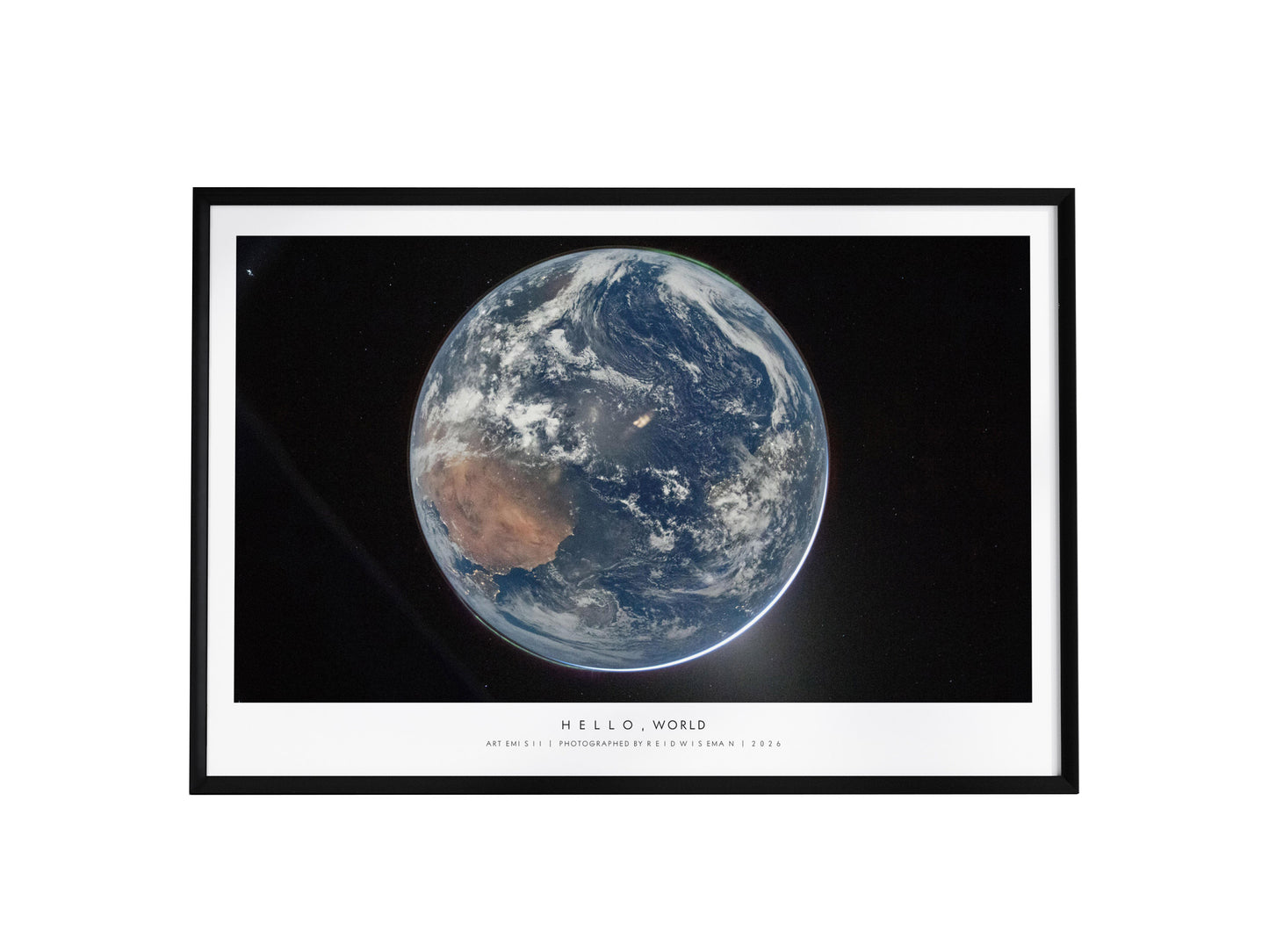 Hello, World Landscape Poster | NASA Artemis II Space Photography Wall Art — framed wall art, 24x36 in