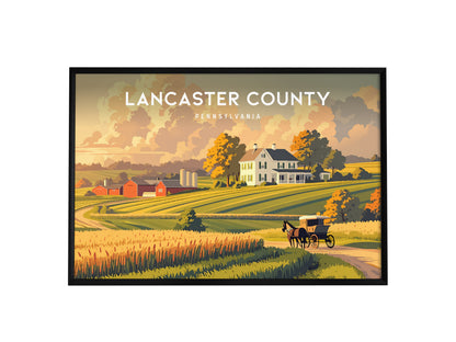 Lancaster County Landscape Poster | Pennsylvania Amish Country Framed or Unframed Wall Art — framed wall art, 24x36 in