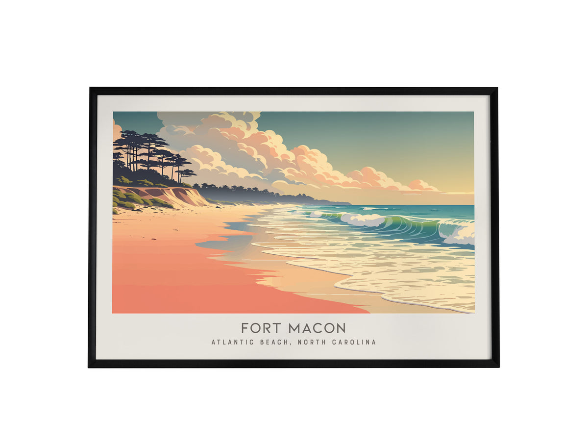 Fort Macon Landscape Matte Border Poster | Atlantic Beach, North Carolina Coastal Beach Decor — framed wall art, 24x36 in