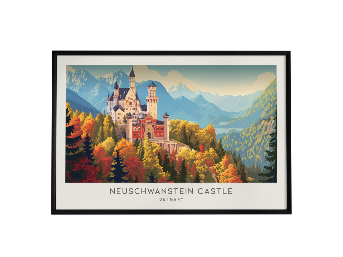 Neuschwanstein Castle Landscape Matte Border Poster | Germany Vacation Wall Art — framed wall art, 24x36 in