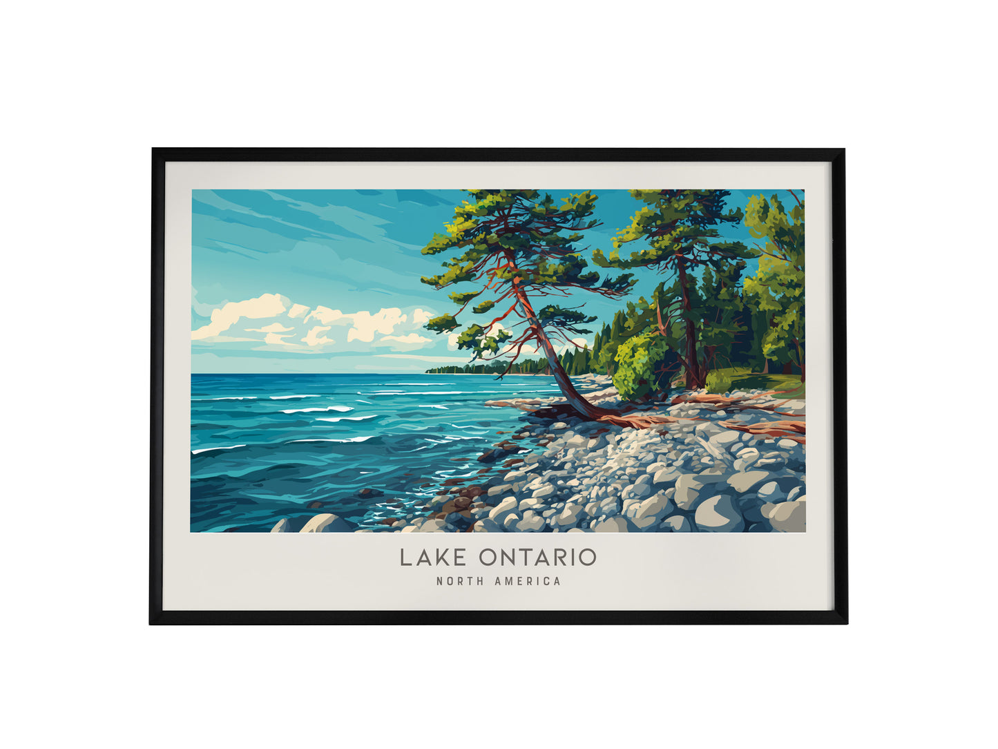 Lake Ontario Landscape Matte Border Poster | North America Vacation Wall Art | Framed or Unframed — framed wall art, 24x36 in