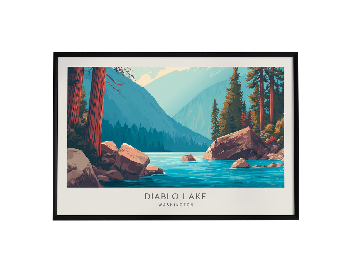 Diablo Lake Landscape Matte Border Poster | Washington Framed or Unframed Travel Gift — framed wall art, 24x36 in
