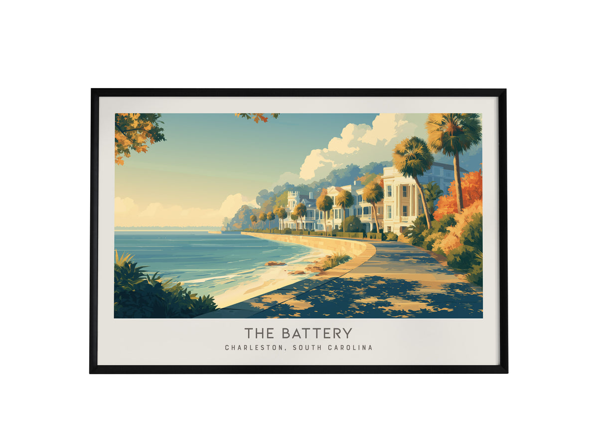 The Battery Landscape Matte Border Poster | Charleston, South Carolina Travel Wall Art — framed wall art, 24x36 in