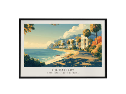 The Battery Landscape Matte Border Poster | Charleston, South Carolina Travel Wall Art — framed wall art, 24x36 in