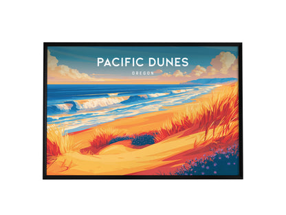 Pacific Dunes, Oregon Landscape Poster | Windswept Dunes Travel Wall Art — framed wall art, 24x36 in