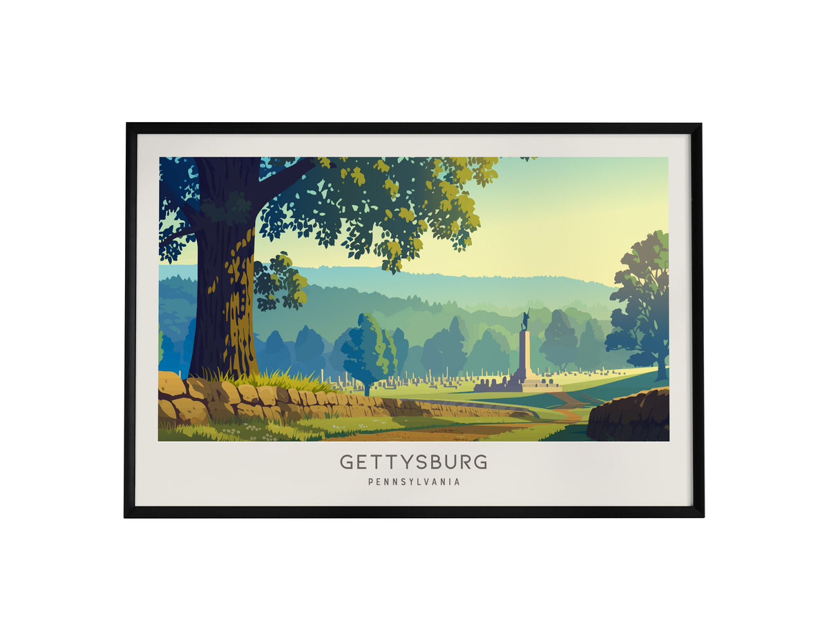 Gettysburg Landscape Matte Border Poster | Pennsylvania Framed or Unframed Vacation Wall Art — framed wall art, 24x36 in