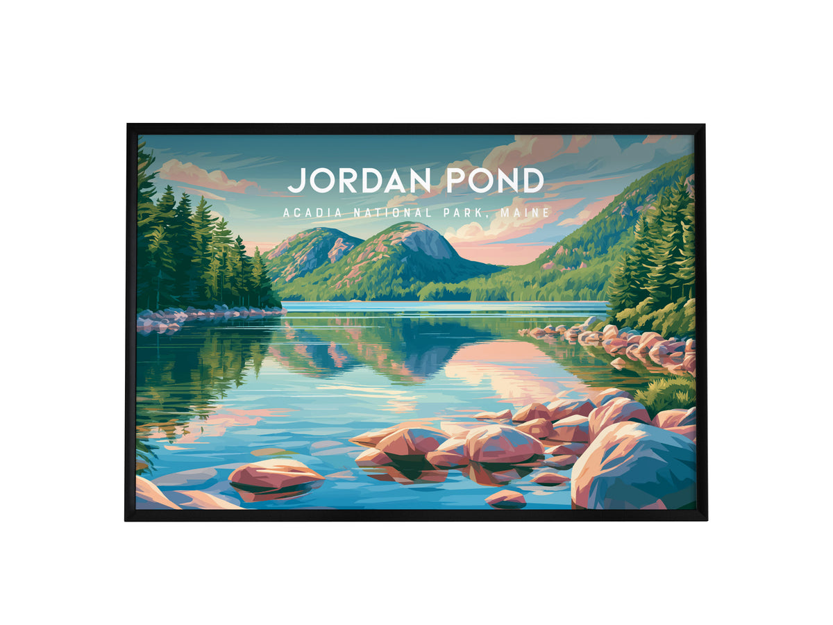 Jordan Pond Landscape Poster | Acadia National Park, Maine Travel Wall Art — framed wall art, 24x36 in