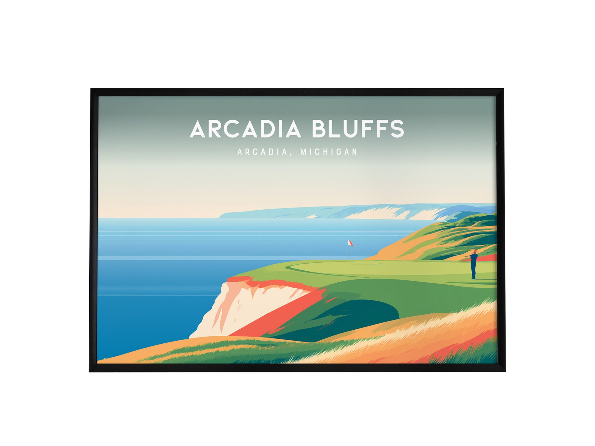 Arcadia Bluffs, Arcadia, Michigan Landscape Poster | Golf Course Print Country Club Decor Wall Art — framed wall art, 24x36 i