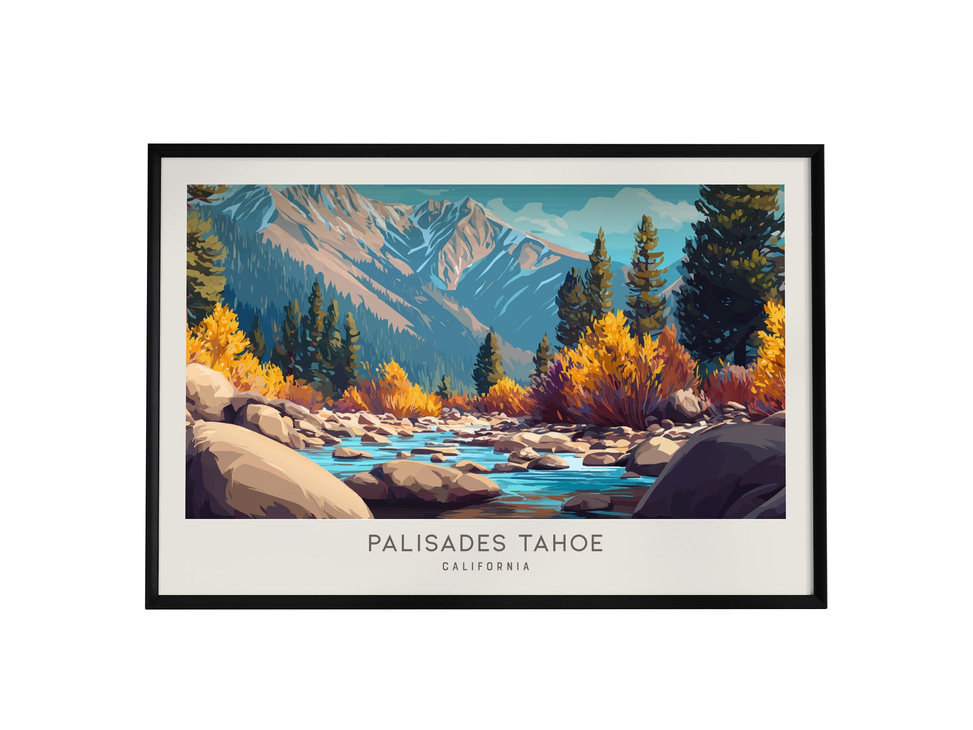 Palisades Tahoe Landscape Matte Border Poster | California Framed or Unframed Travel Wall Art — framed wall art, 24x36 in