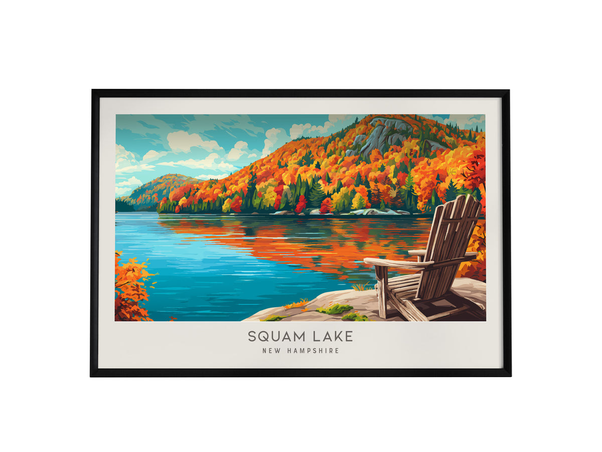 Squam Lake Landscape Matte Border Poster | New Hampshire Destination Print — framed wall art, 24x36 in
