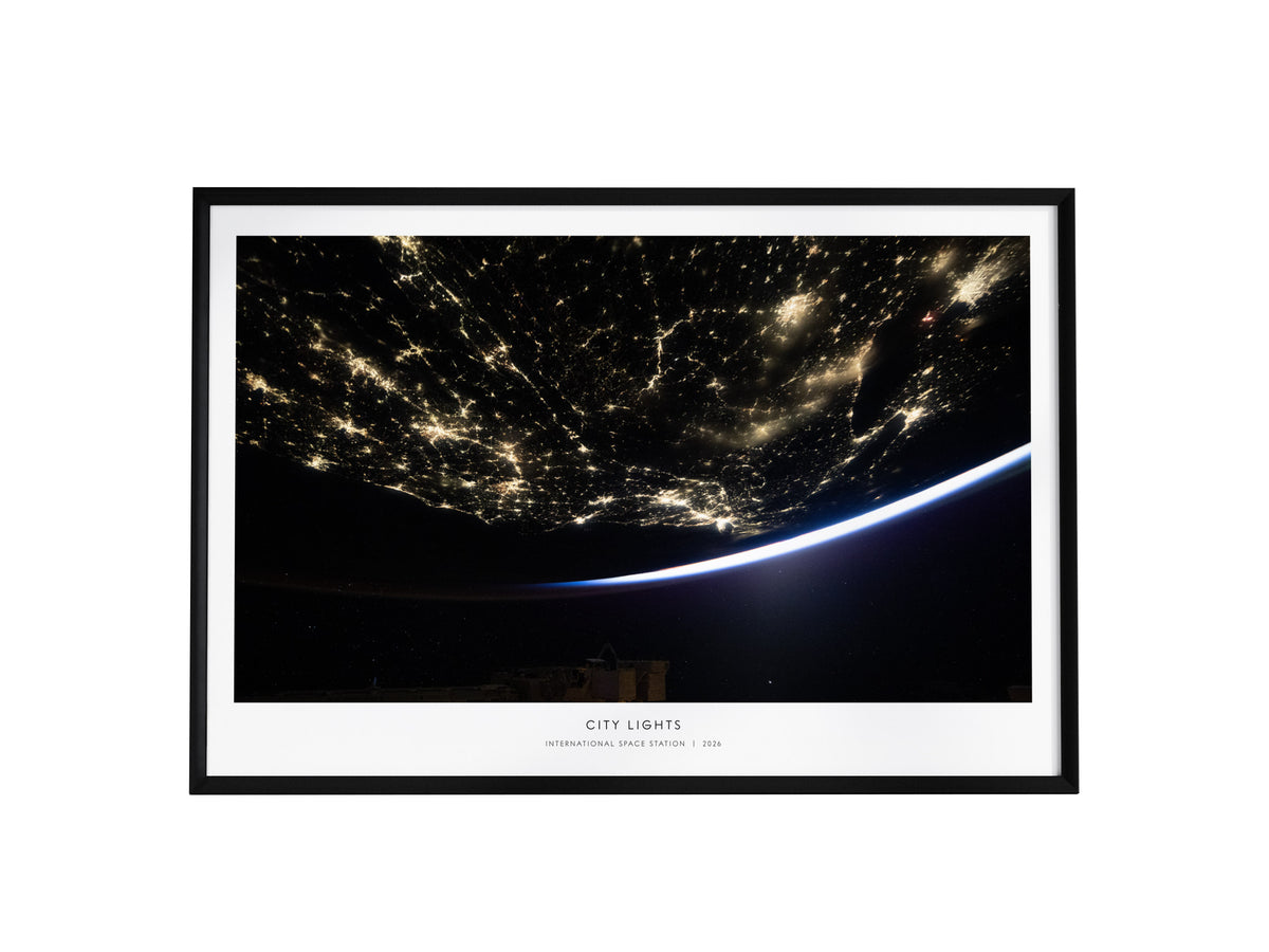 City Lights Landscape Poster | NASA International Space Station Astronomy Print Wall Art — framed wall art, 24x36 in