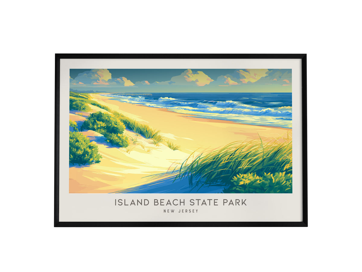 Island Beach State Park Landscape Matte Border Poster | New Jersey Vacation Wall Art — framed wall art, 24x36 in