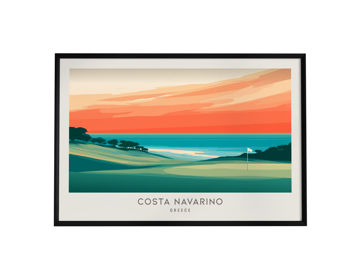 Costa Navarino Landscape Matte Border Poster | Greece Golf Wall Art & Framed or Unframed Links Decor — framed wall art, 24x36