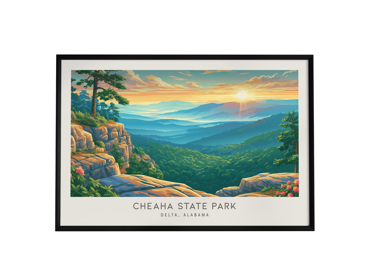 Cheaha State Park Landscape Matte Border Poster | Delta, Alabama Travel Wall Art Framed or Unframed — framed wall art, 24x36