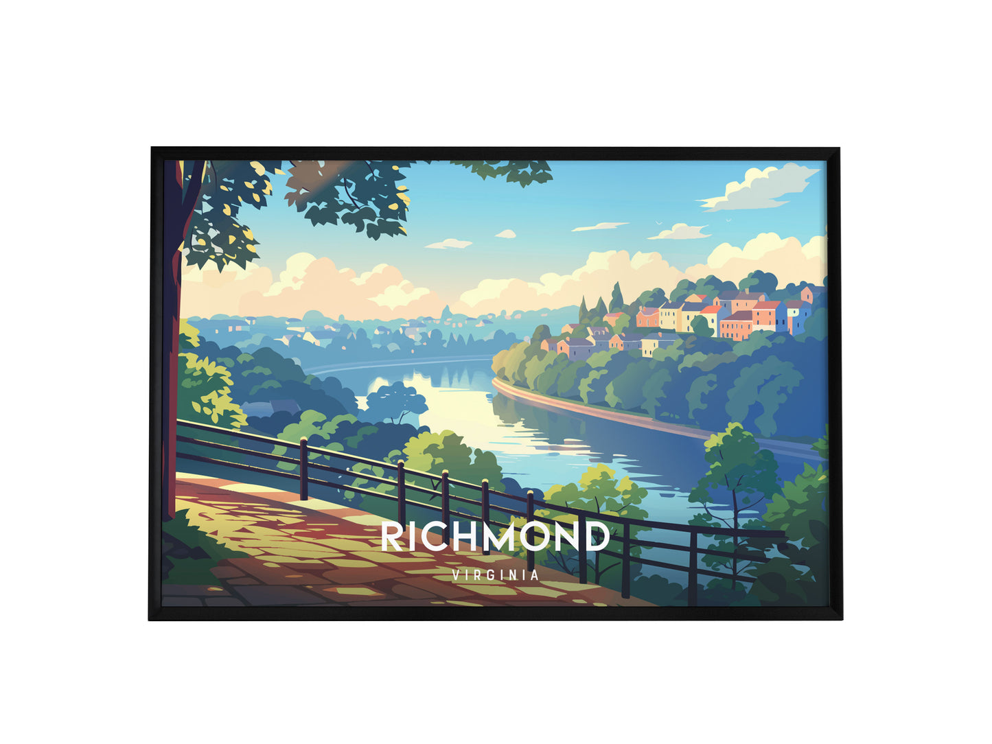Richmond, Virginia Landscape Poster | Southern Capital Charm Vacation Wall Art — framed wall art, 24x36 in