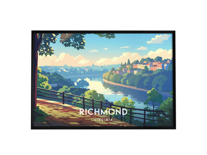 Richmond, Virginia Landscape Poster | Southern Capital Charm Vacation Wall Art — framed wall art, 24x36 in