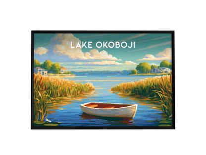Lake Okoboji, Iowa Landscape Poster | Great Lakes Vacation Wall Art — framed wall art, 24x36 in