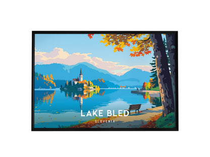 Lake Bled, Slovenia Landscape Poster | Medieval Castle & Alpine Lake Vacation Wall Art — framed wall art, 24x36 in
