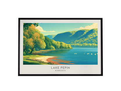 Lake Pepin Landscape Matte Border Poster | Minnesota Travel Gift Beach House Decor — framed wall art, 24x36 in