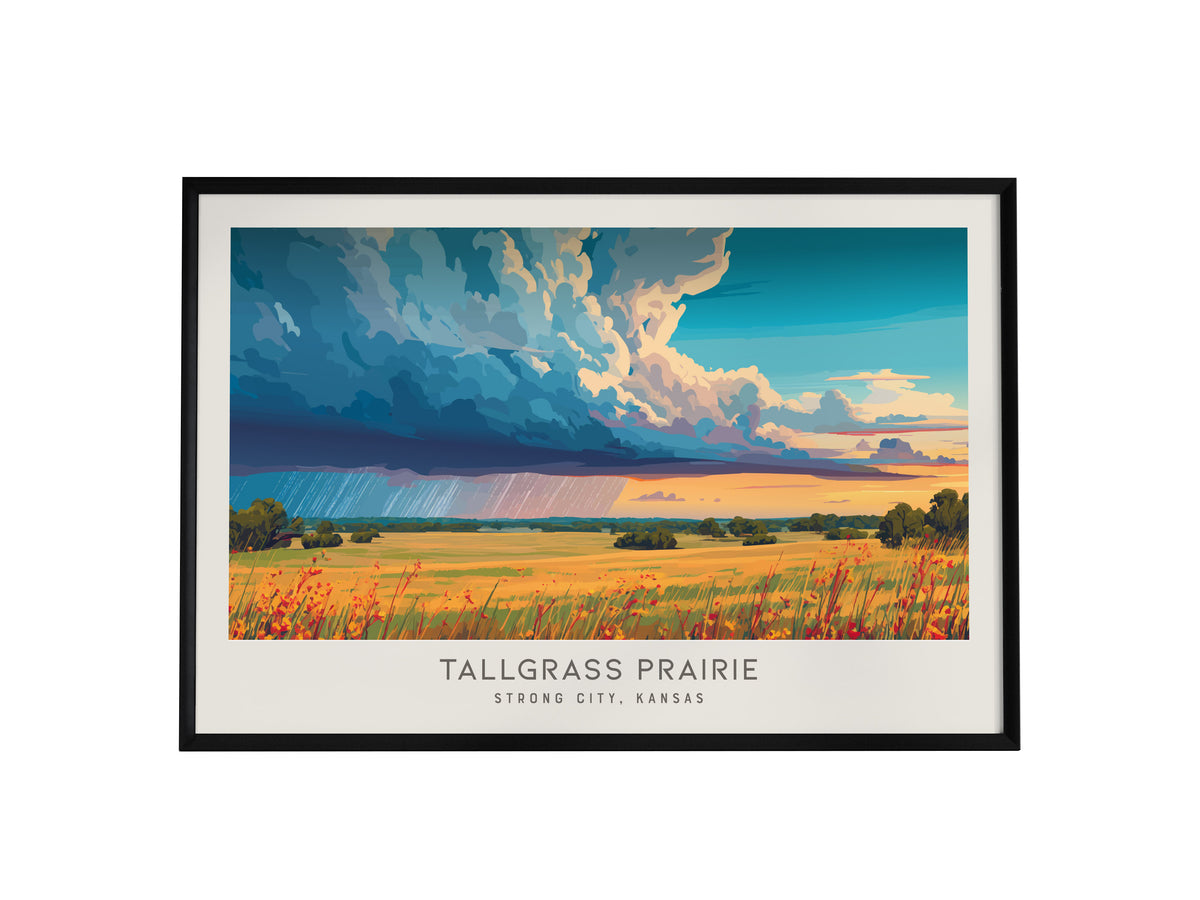 Tallgrass Prairie Landscape Matte Border Poster | Strong City, Kansas Framed or Unframed Travel Gift — framed wall art, 24x36