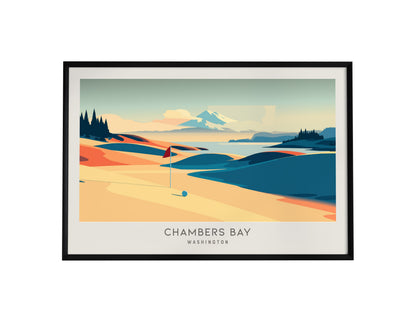 Chambers Bay Landscape Matte Border Poster | Washington Framed or Unframed Golf Wall Art — framed wall art, 24x36 in