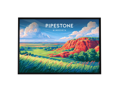 Pipestone, Minnesota Landscape Poster | Red Stone Bluffs Destination Print Wall Art — framed wall art, 24x36 in