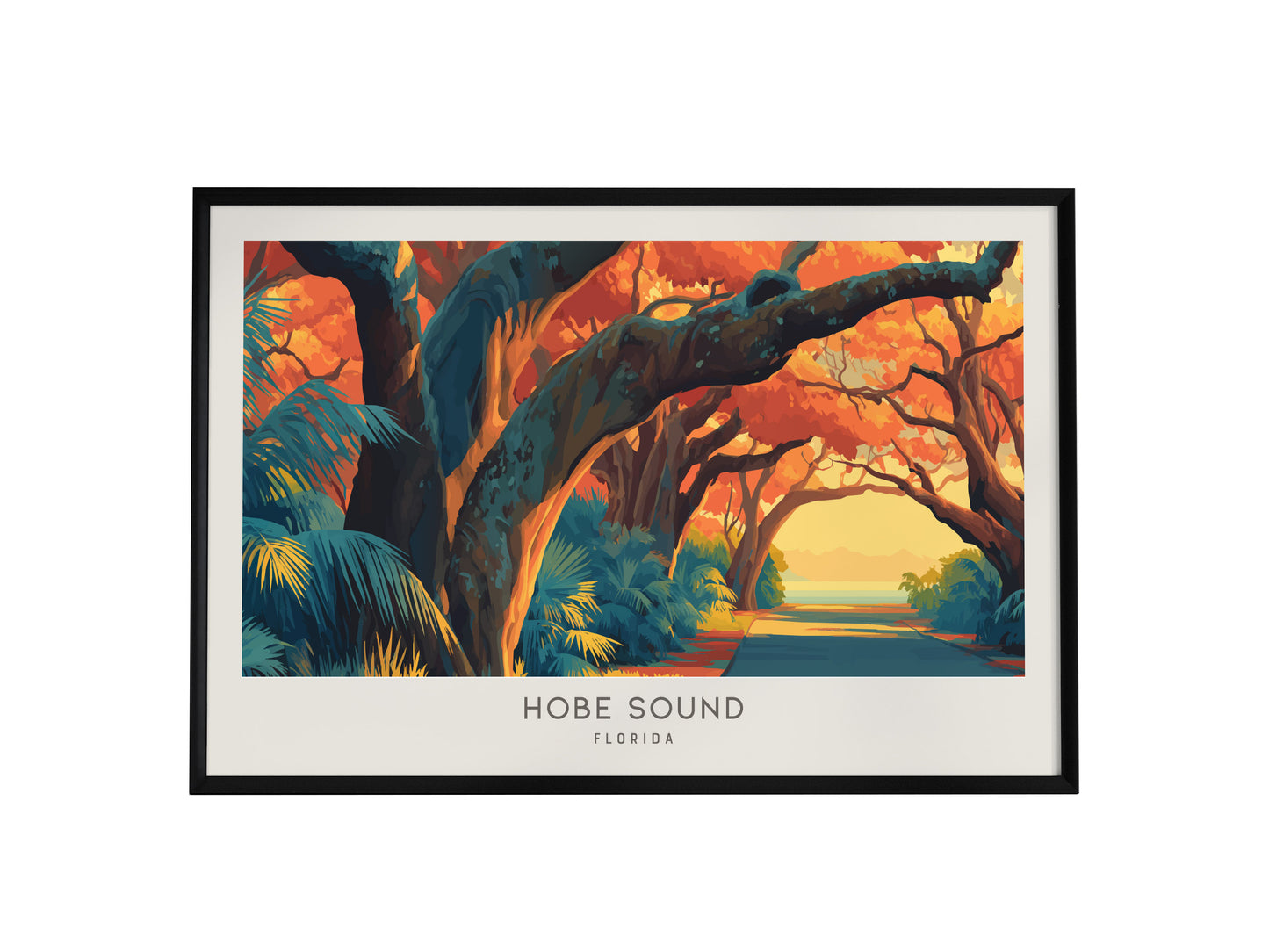 Hobe Sound Landscape Matte Border Poster | Florida Coastal Decor Vacation Home Gift Wall Art — framed wall art, 24x36 in