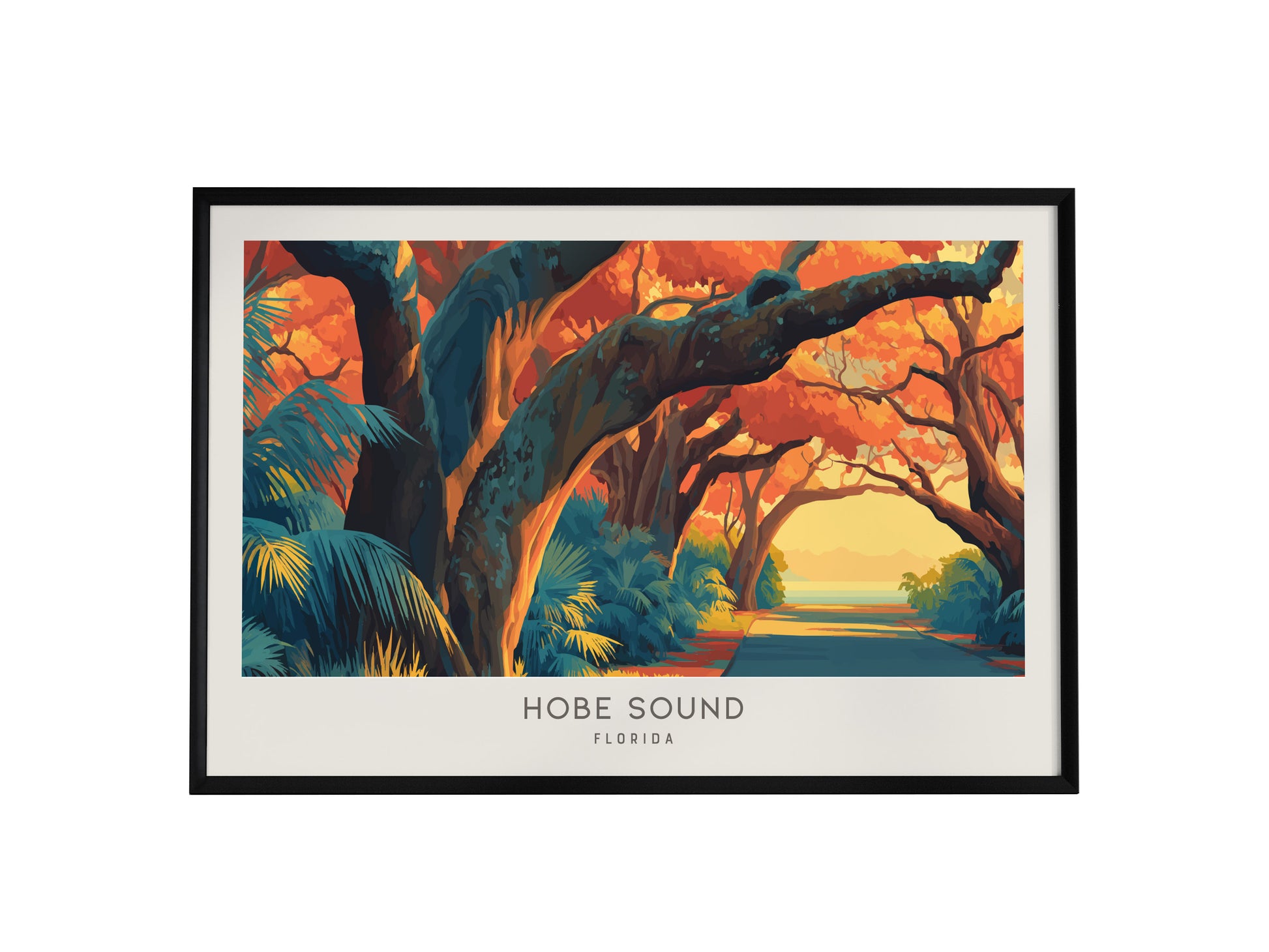 Hobe Sound Landscape Matte Border Poster | Florida Coastal Decor Vacation Home Gift Wall Art — framed wall art, 24x36 in
