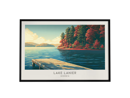 Lake Lanier Landscape Matte Border Poster | Georgia Travel Gift Framed or Unframed — framed wall art, 24x36 in