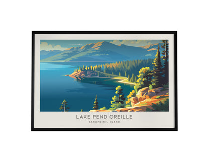Lake Pend Oreille Landscape Matte Border Poster | Sandpoint, Idaho Framed or Unframed Travel Gift — framed wall art, 24x36 in
