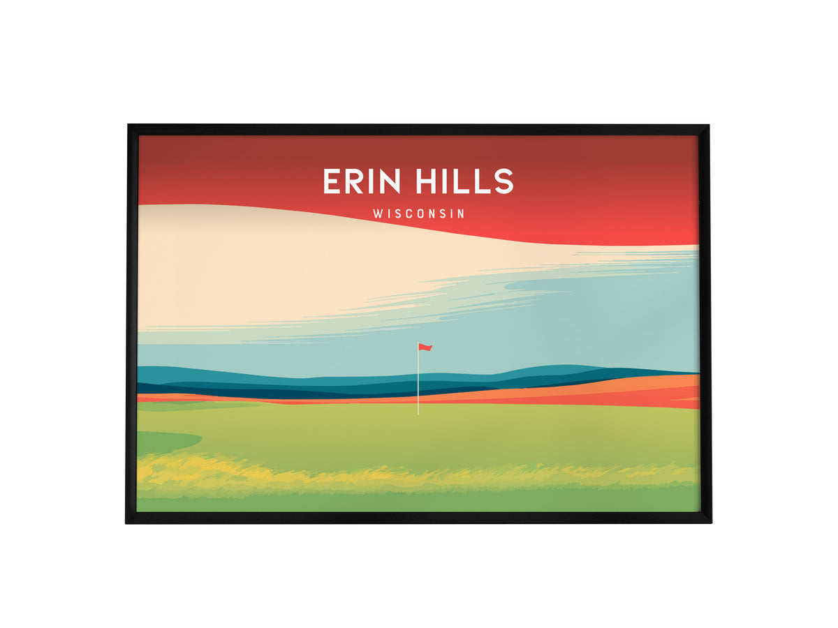 Erin Hills, Wisconsin Landscape Poster | Golfer Gift Country Club Decor Wall Art — framed wall art, 24x36 in