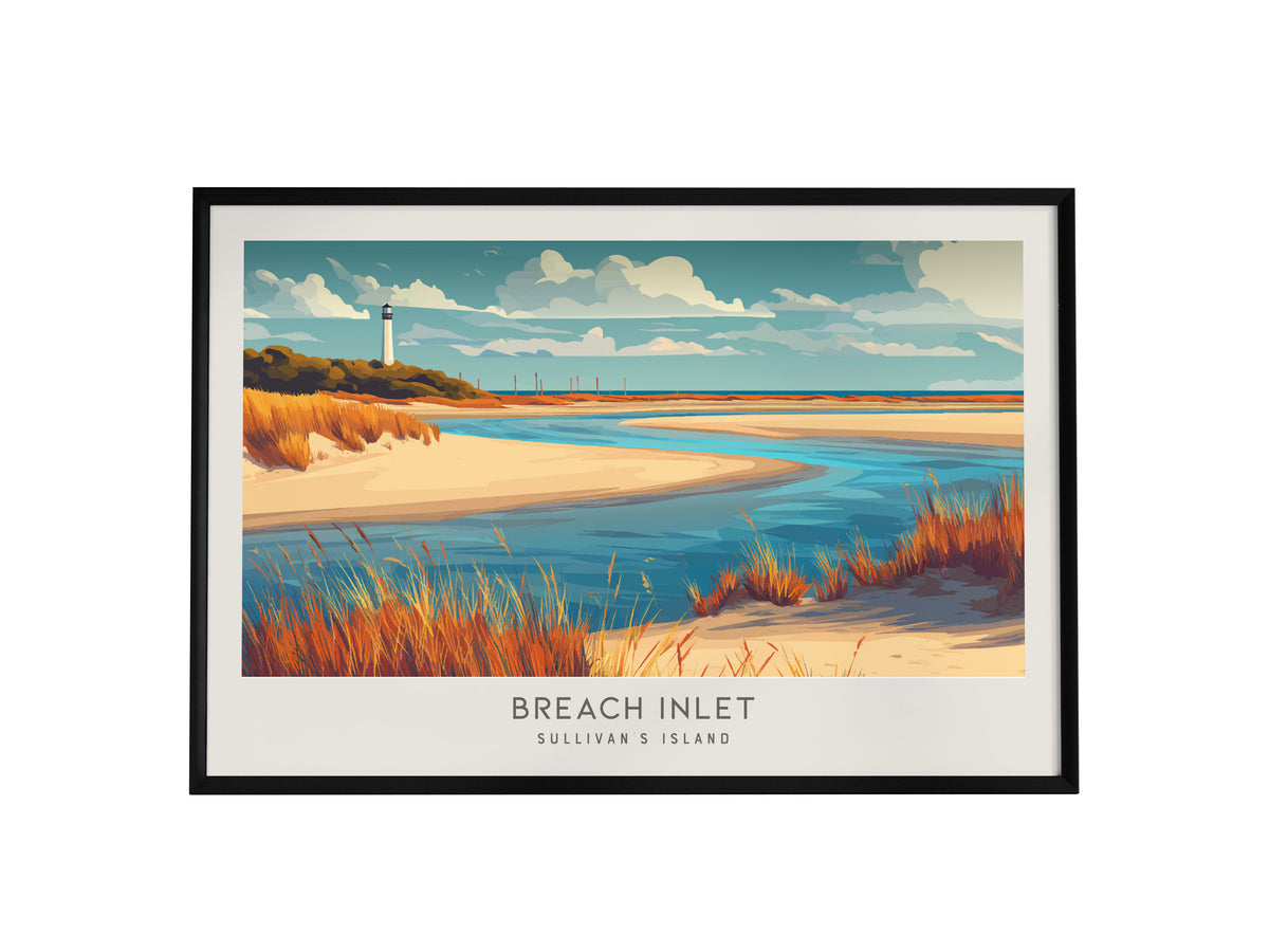 Breach Inlet Landscape Matte Border Poster | Sullivan's Island Beach House Decor Destination Print — framed wall art, 24x36 i