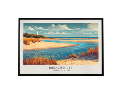 Breach Inlet Landscape Matte Border Poster | Sullivan's Island Beach House Decor Destination Print — framed wall art, 24x36 i