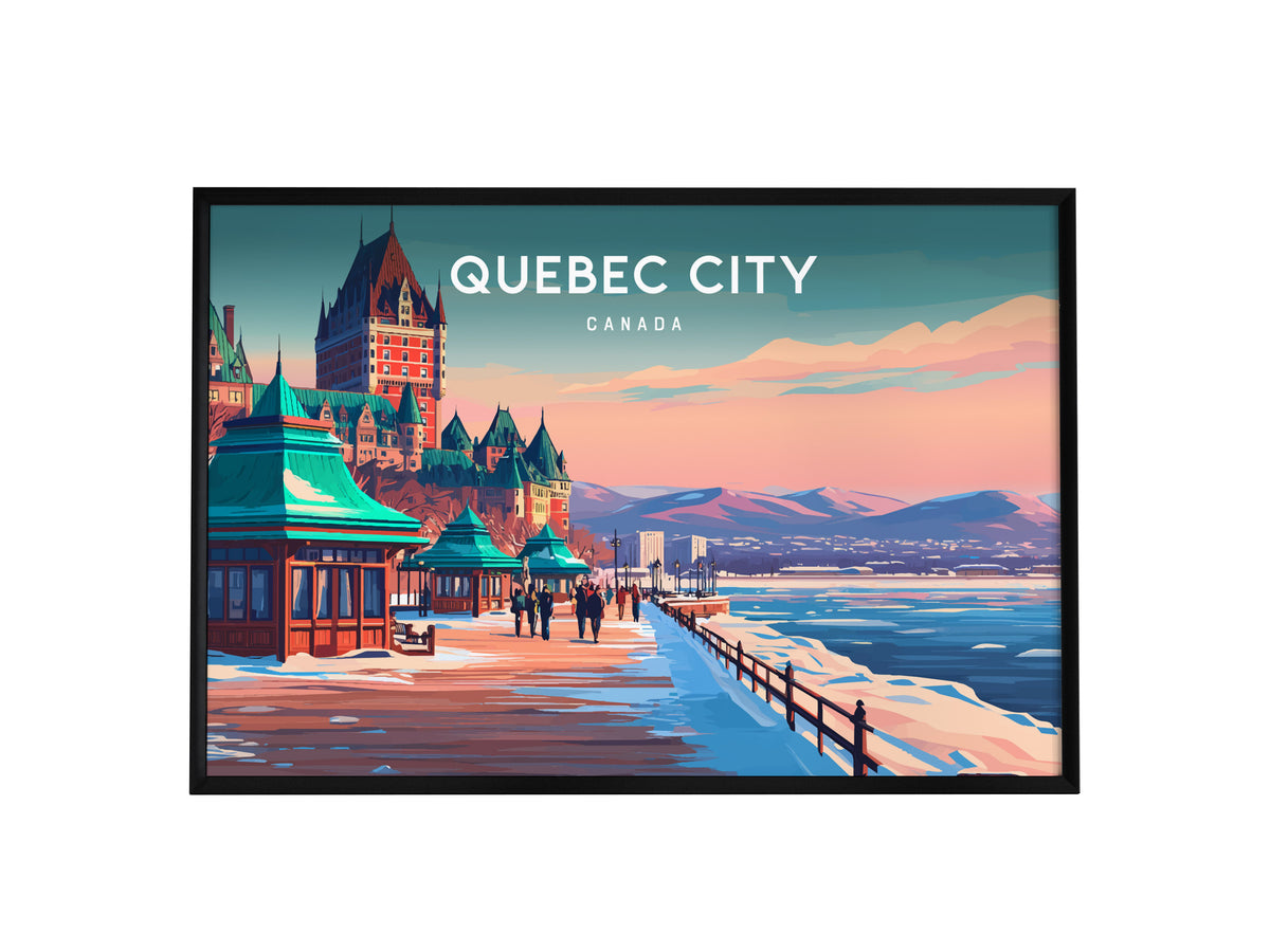 Quebec City, Canada Landscape Poster | Historic Skyline Vacation Wall Art — framed wall art, 24x36 in