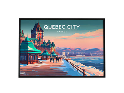 Quebec City, Canada Landscape Poster | Historic Skyline Vacation Wall Art — framed wall art, 24x36 in