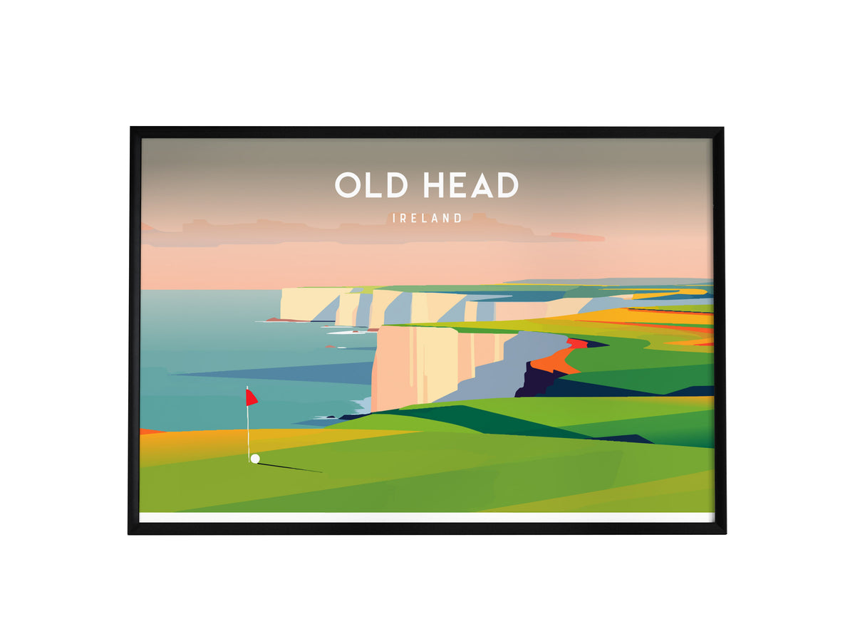 Old Head Landscape Poster | Ireland Links Poster & Framed or Unframed Golf Wall Art — framed wall art, 24x36 in