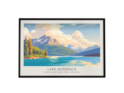 Lake McDonald Landscape Matte Border Poster | Glacier National Park, Montana Travel Wall Art — framed wall art, 24x36 in