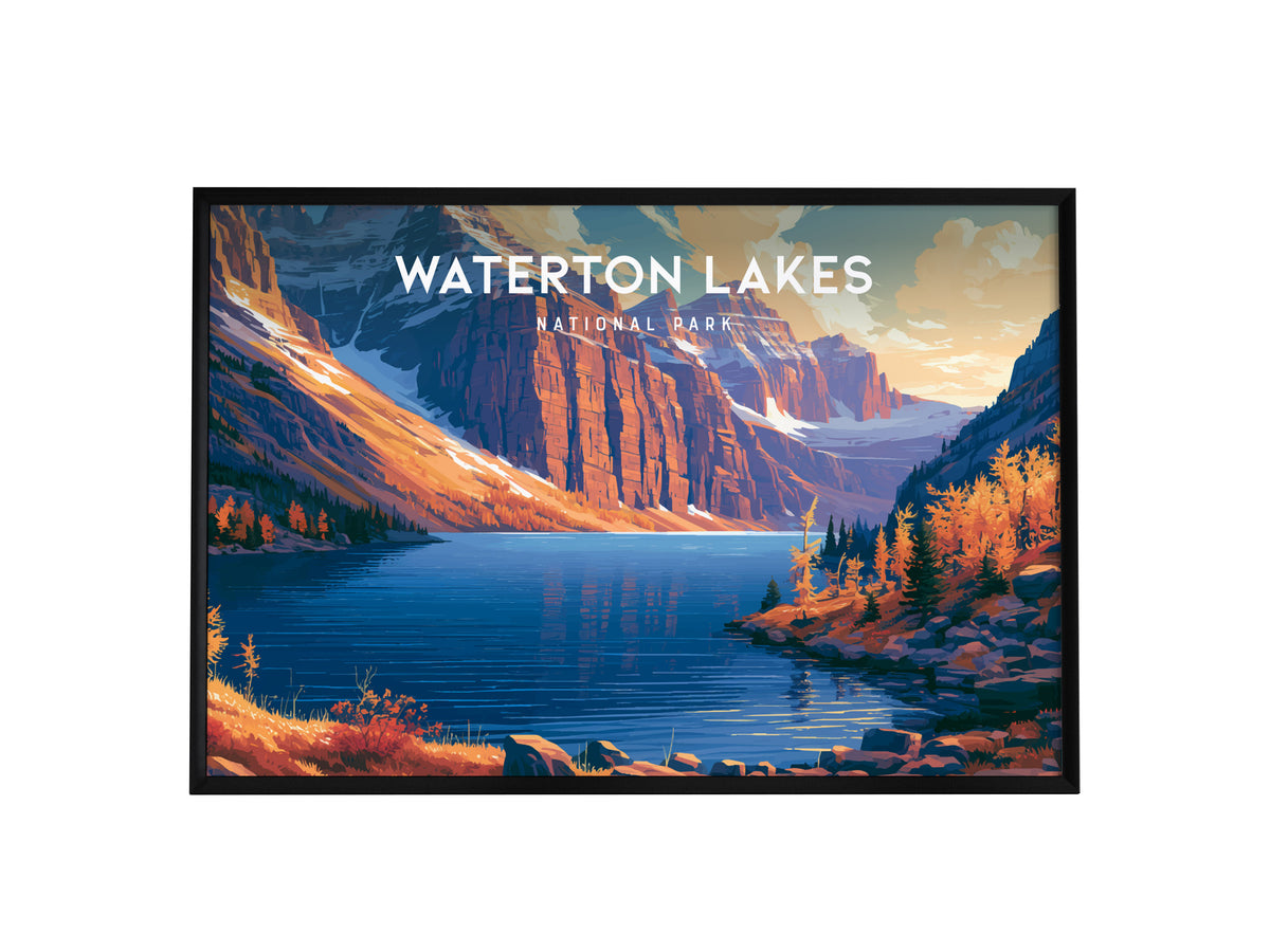Waterton Lakes Landscape Poster | National Park Vacation Wall Art — framed wall art, 24x36 in