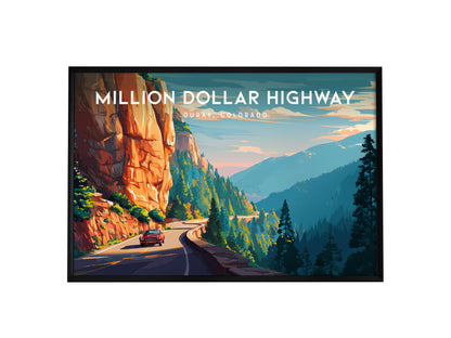 Million Dollar Highway Landscape Poster | Ouray, Colorado Framed or Unframed Alpine Road Art — framed wall art, 24x36 in