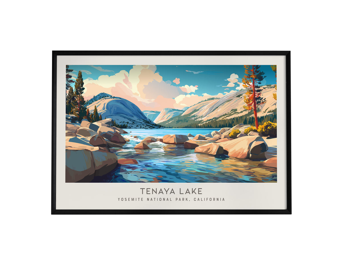 Tenaya Lake Landscape Matte Border Poster | Yosemite National Park, California Framed or Unframed Travel Gift — framed wall a