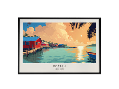 Roatan Landscape Matte Border Poster | Honduras Vacation Wall Art Beach House Decor — framed wall art, 24x36 in